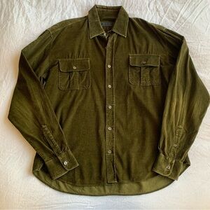 Vintage Prada Distressed Corduroy Front Cargo Pocket Button Up Down Shirt Green